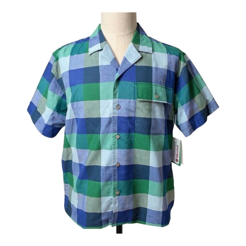 NEW Marmot Men's LARGE Charlie Plaid Blue Short Sleeve Button-Up Camp Shirt